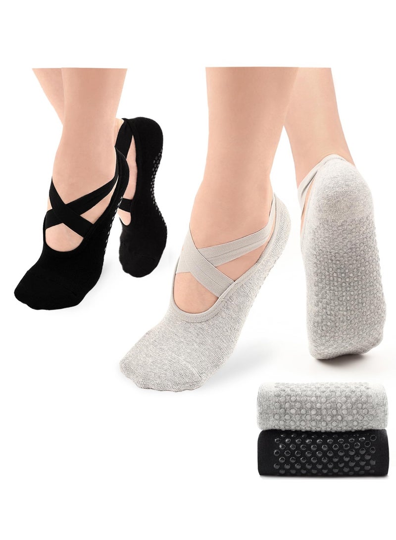 Grip Pilates Socks Straps & Cushion Yoga Socks with Grips for Women Non Slip Grippy Gripper Barre Socks - Image 1